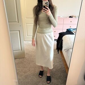 uniqlo satin a line slip midi skirt